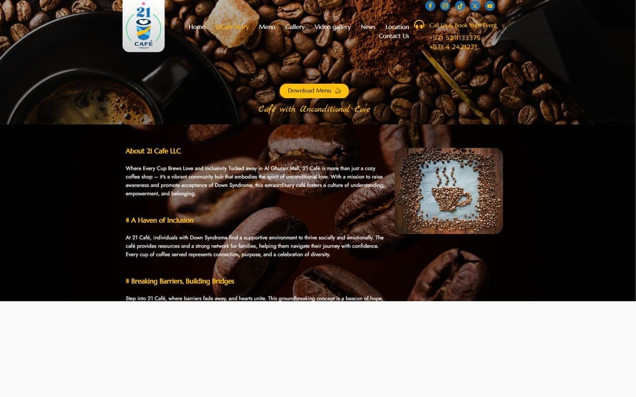 21 Cafe website, built by Globex